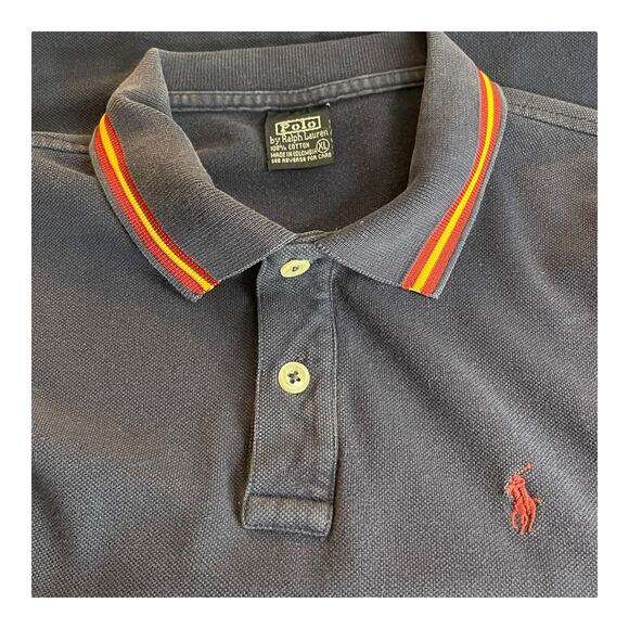 Vintage Ralph Lauren Women’s XL Polo Shirt Navy Red Pony Cotton Collar Stripe - Picture 4 of 7